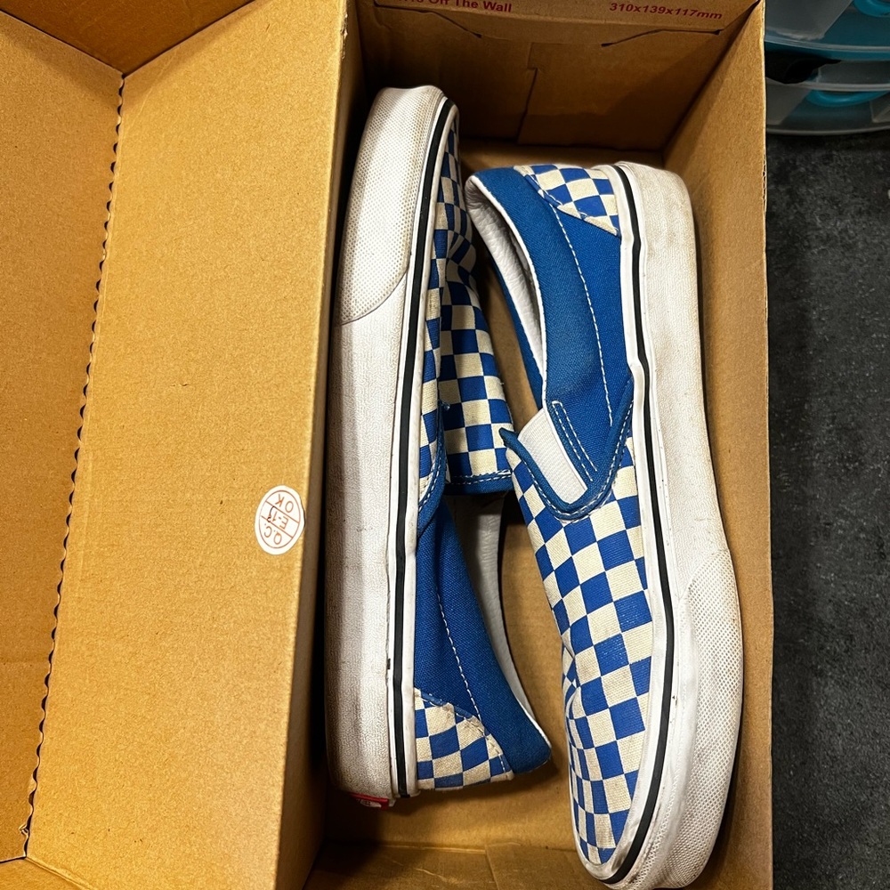 Blue and White Checkered Slip-On Vans